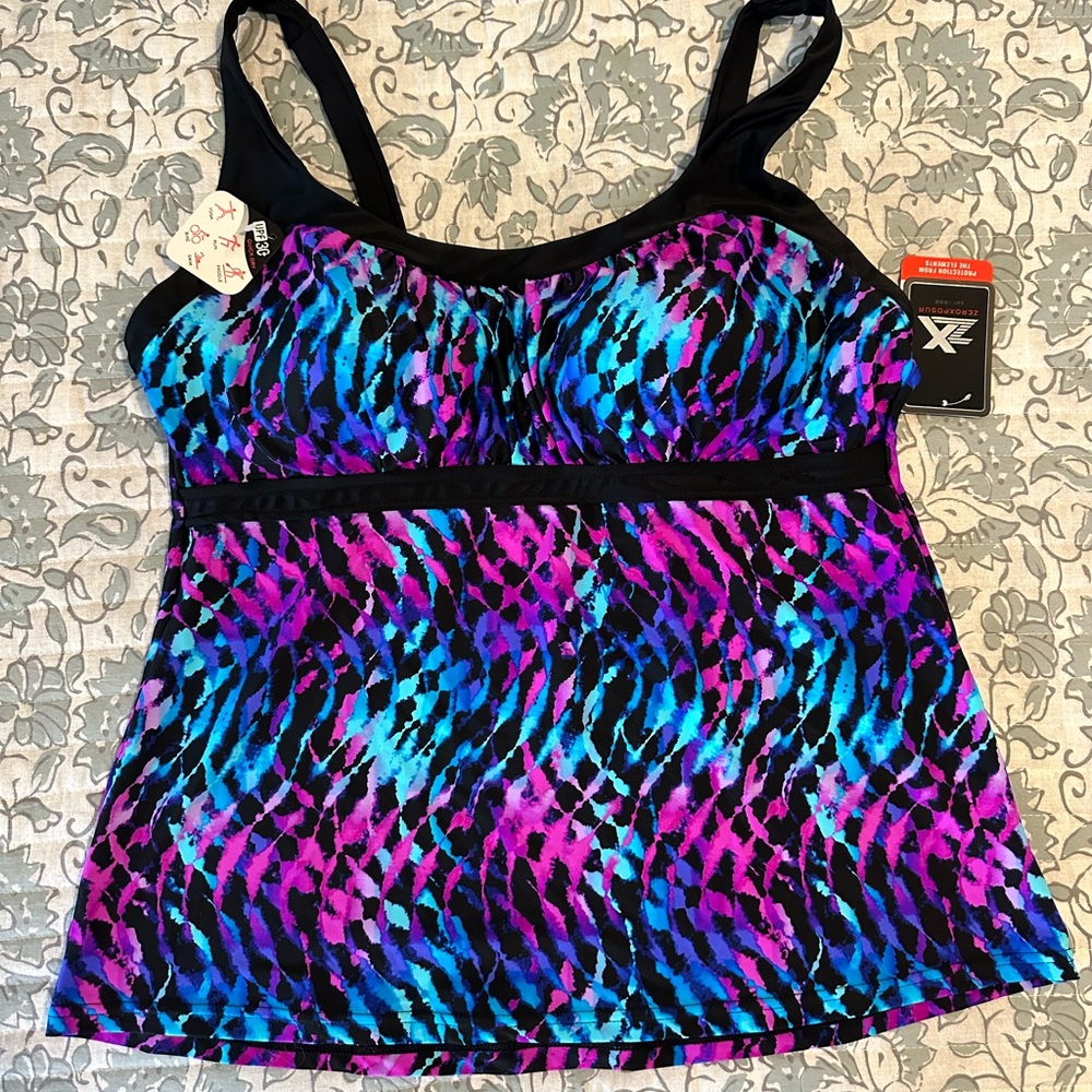 ZeroXposur Blue and Purple Swim Bra with Ruched Details